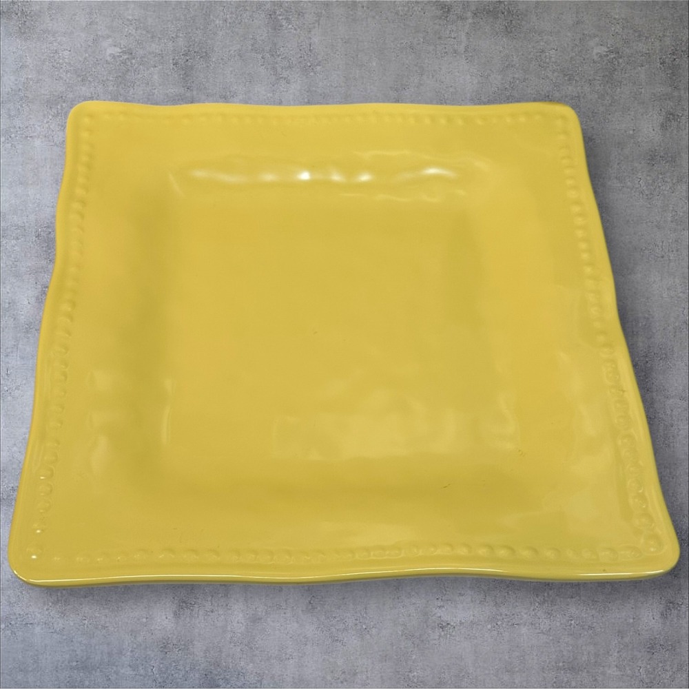 Tommy Bahama Set of 3 Yellow Square Melamine Plates Beaded Rim Outdoor Dining - Picture 5 of 7